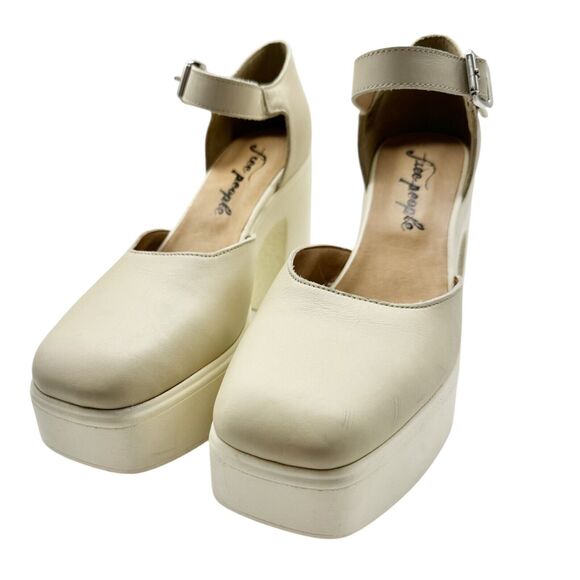 Free People Gwen Platform Mary Janes Moonlight White Chunky Heel Y2K Sz 40/9.5 - Picture 3 of 10